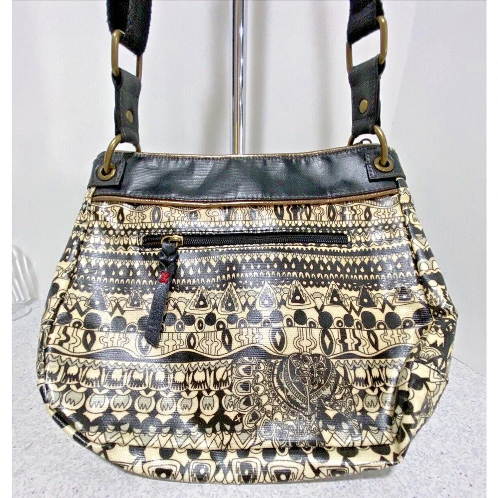 Sakroots crossbody bag shoulderbag purse adjustable woven strap Boho black cream